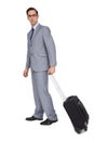 Businessman with glasses holding a trolley Royalty Free Stock Photo