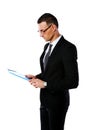 Businessman in glasses looking at folder Royalty Free Stock Photo