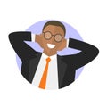 Businessman in glasses satisfied, relaxing. Simply editable isolated vector illustration