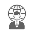 Businessman, global business, global communication gray icon