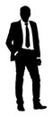 Businessman go to work silhouette illustration. Handsome man in suite with hands in pockets.
