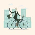 Businessman goes to work on a bicycle
