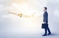 Businessman going somewhere with airplane Royalty Free Stock Photo
