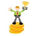 businessman worker pick trophy win money finance champion cartoon doodle flat design vector illustration