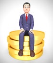 Businessman gold coins stack shows great business profits - 3d illustration