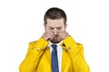 Businessman in a gold suit crying Royalty Free Stock Photo