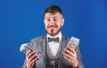 Businessman got cash money. Richness and wellbeing concept. Get cash easy and quickly. Cash transaction business. Easy Royalty Free Stock Photo