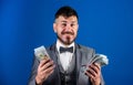 Businessman got cash money. Richness and wellbeing concept. Get cash easy and quickly. Cash transaction business. Easy Royalty Free Stock Photo