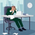 Businessman grabbed his head in despair in office