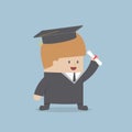 Businessman graduate in gown and graduation cap