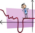 Businessman on graph curve cartoon