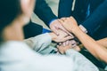 Businessman group of people hand shake after the new project meeting as strength unity teamwork. Business agreement, merger and Royalty Free Stock Photo