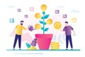 Businessman grows ideas tree. Investor invest in new idea or startup. Concept making money. Each contributes development project Royalty Free Stock Photo