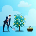 Businessman grows up media monetary tree Royalty Free Stock Photo