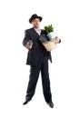 Businessman with gun hold personal belongings