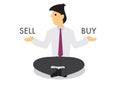 Businessman guru deciding to buy or to sell. Concept of stock trading or corporate planning Royalty Free Stock Photo
