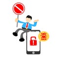 businessman worker stop hack protection system cartoon doodle flat design vector illustration