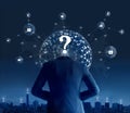 Businessman hacker stealing data from network connection in global communication