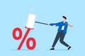 Businessman hammering percentage sign to the floor in flat design