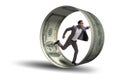 The businessman in hamster wheel chasing dollars