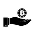 Businessman hand with bitcoin icon silhouette on white backgroun, Vector Iconic Illustration Royalty Free Stock Photo