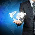 Businessman hand carrying world map Royalty Free Stock Photo