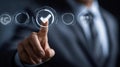 Businessman hand checking mark on virtual screen Royalty Free Stock Photo