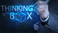 Businessman hand draw thinking outside the box Royalty Free Stock Photo