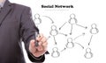 Businessman hand drawing a social network scheme Royalty Free Stock Photo