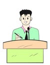 Businessman give a lecture on podium
