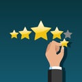 Businessman hand giving five star rating, Feedback concept. Vector. Royalty Free Stock Photo