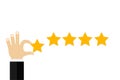 Businessman hand giving five star rating, Feedback concept Royalty Free Stock Photo