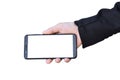 Businessman hand holding blank screen smartphone, Isolated Royalty Free Stock Photo