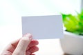 Businessman hand holding blank white business card with copy spa Royalty Free Stock Photo