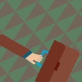 Businessman Hand Holding Colorful Briefcase and Arm Swayed Farther Back is In A Hurry. Creative Background Idea for New Royalty Free Stock Photo