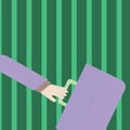 Businessman Hand Holding Colorful Briefcase and Arm Swayed Farther Back is In A Hurry. Creative Background Idea for New