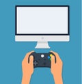 Businessman hand holding game controller - Flat style Royalty Free Stock Photo