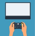 Businessman hand holding game controller - Flat style Royalty Free Stock Photo