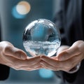 Businessman hand holding a glass ball,globe on the human hands ,AI generated Royalty Free Stock Photo