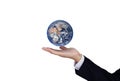 Businessman hand holding globe on hand, isolated on white background. Element of this image are furnished by NASA Royalty Free Stock Photo