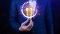 Businessman hand holding illuminated light bulb, New ideas with technological innovation and creativity. creative concept with Royalty Free Stock Photo