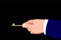 Businessman Hand Holding Key. Golden key. key of success Royalty Free Stock Photo