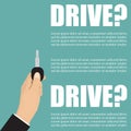 Businessman hand holding key to the car. Drive poster Royalty Free Stock Photo