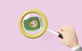 Businessman hand holding magnifying glass with banknote isolated on pink background.make money concept, 3d illustration or 3d Royalty Free Stock Photo