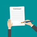 Businessman hand holding pen and signing business contract, VECTOR Royalty Free Stock Photo