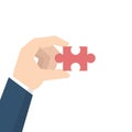 Businessman Hand holding puzzle. Problem and solution concept. Vector illustration