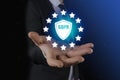 Businessman hand holding sign general data protection regulation GDPR and shield with GDPR inscription Royalty Free Stock Photo