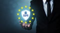 Businessman hand holding sign general data protection regulation GDPR and shield with key icon Royalty Free Stock Photo