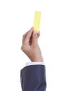 Businessman hand holding sticky note, isolated on white. with using path Royalty Free Stock Photo