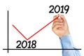 Businessman hand marker improvement graph 2019 year isolated